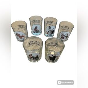 Vintage Norman Rockwell 4” Collectable Glass Saturday Evening Post SET OF 6